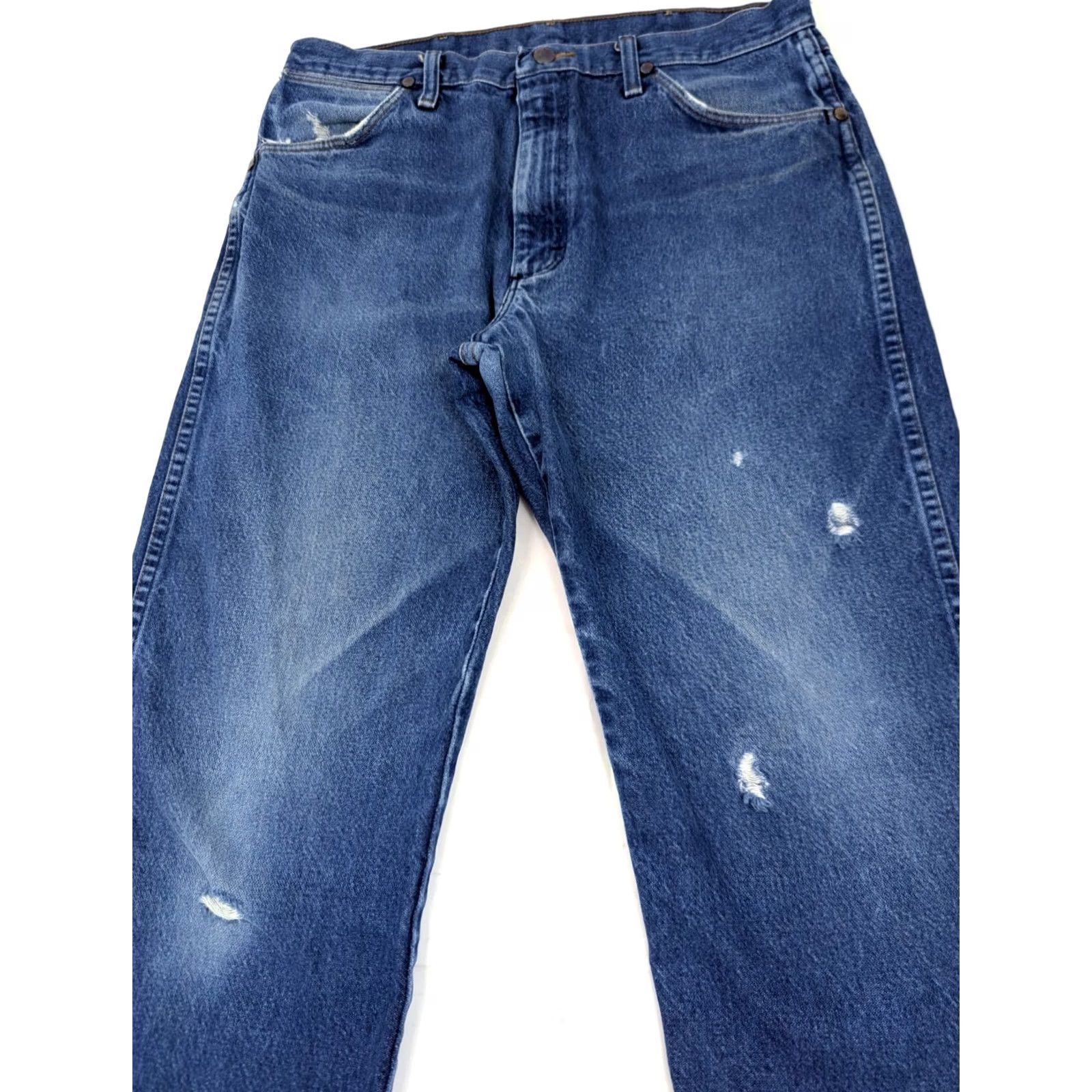 Wrangler Wrangler Cowboy Cut Original Fit Western Jeans Men 33 Regular Blue Distressed 5-Pocket Denim Cotton Wrangler 13MWZ Cowboy Classic 90s Theme Mens Size US 33 - 3 Thumbnail