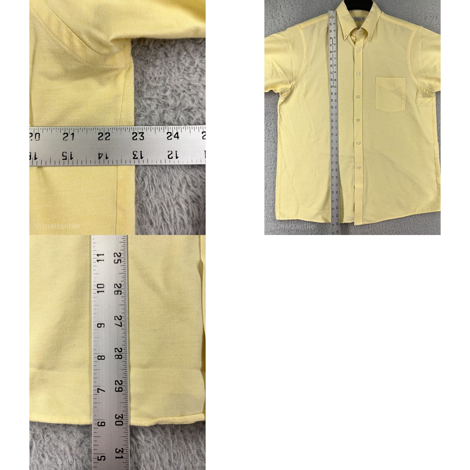 Van Heusen VANHEUSEN Shirt Mens L Yellow Button-Up Collared Oxford Cotton Blend Shirt (Short Sleeve) – Casual Workwear Twill, Regular Size L Mens Size US L / EU 52-54 / 3 - 9 Thumbnail