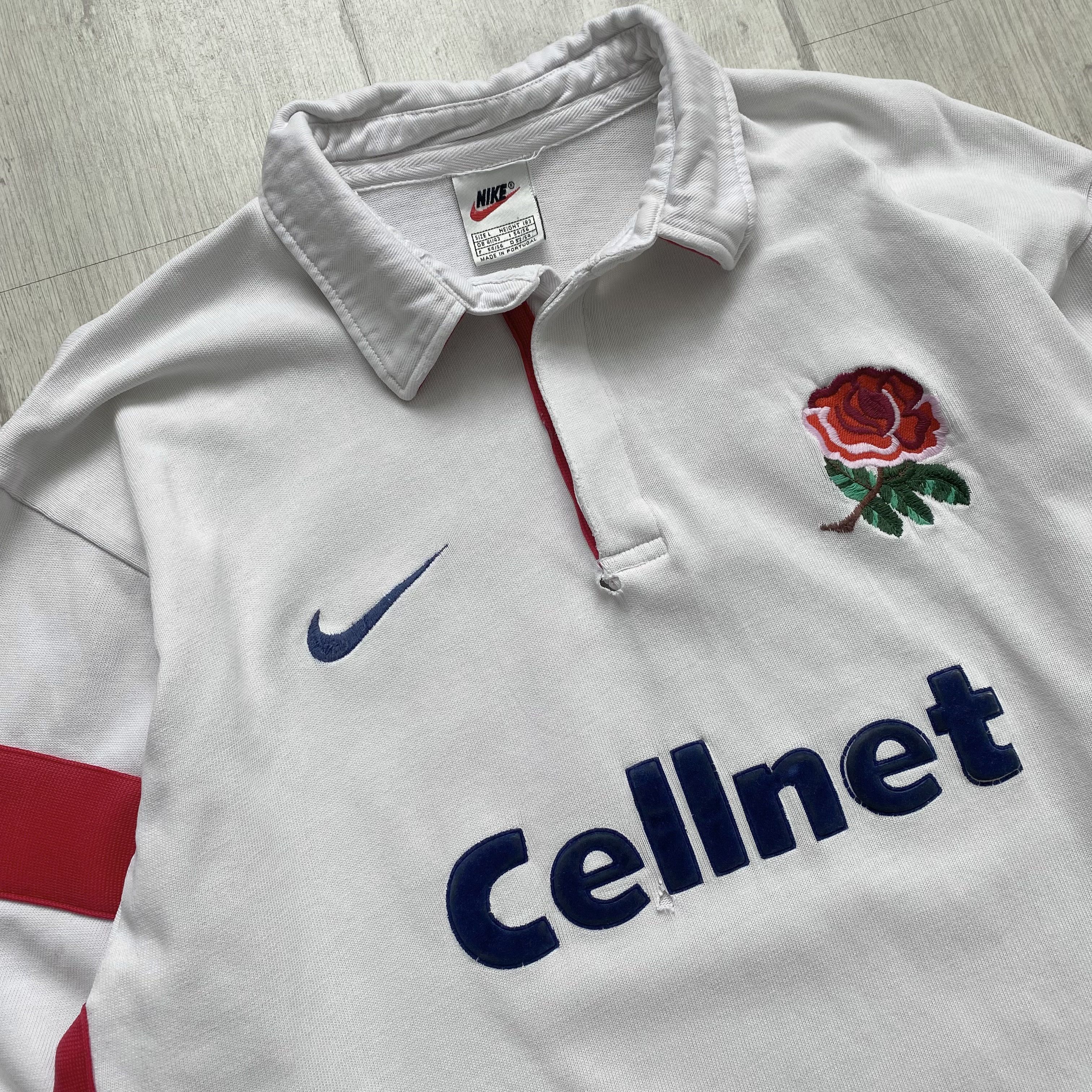 Nike 🏈 Vintage 97s TRASHED Nike England Rugby Shirt Jersey Polo Size US L / EU 52-54 / 3 - 2 Thumbnail