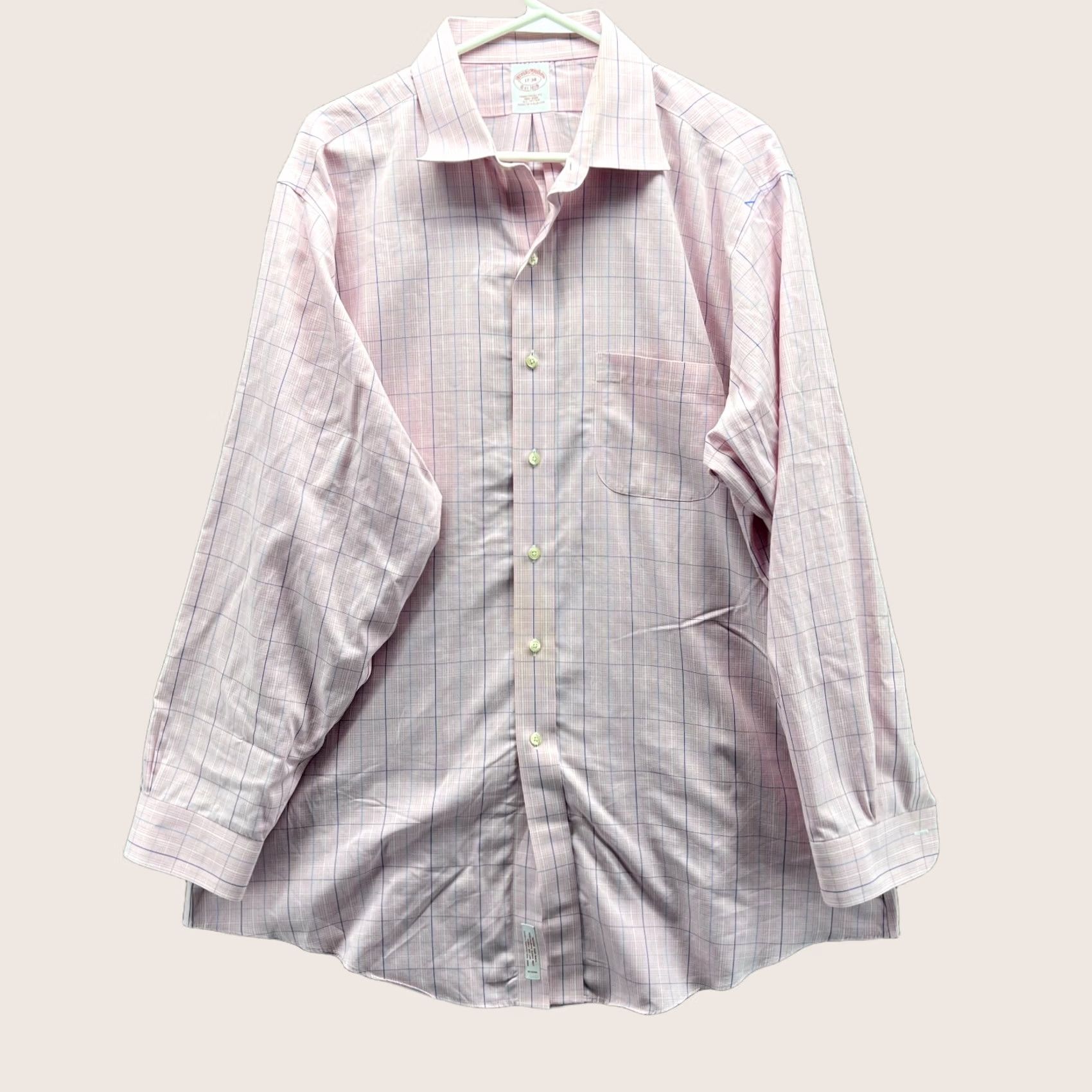 Brooks Brothers VINTAGE Brooks Brothers Shirt Men 17 34 Pink Plaid Button-Down - Casual Business Formal 50 in Chest Regular Fit Long Sleeve Total Size: 17 34 Pink Size US XL / EU 56 / 4 - 1 Thumbnail