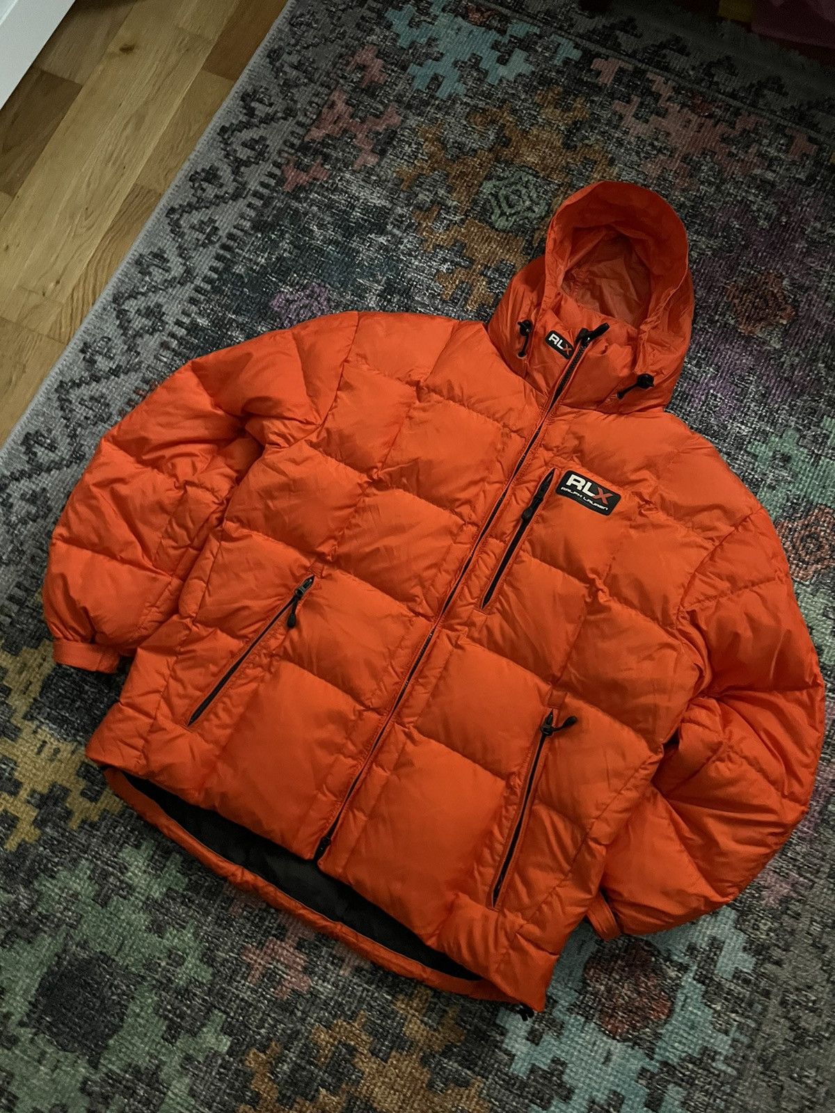 image of Polo Ralph Lauren x Rlx Ralph Laurent X Multipocket Waterproof Puff Down Jacket in Orange (Size XL)