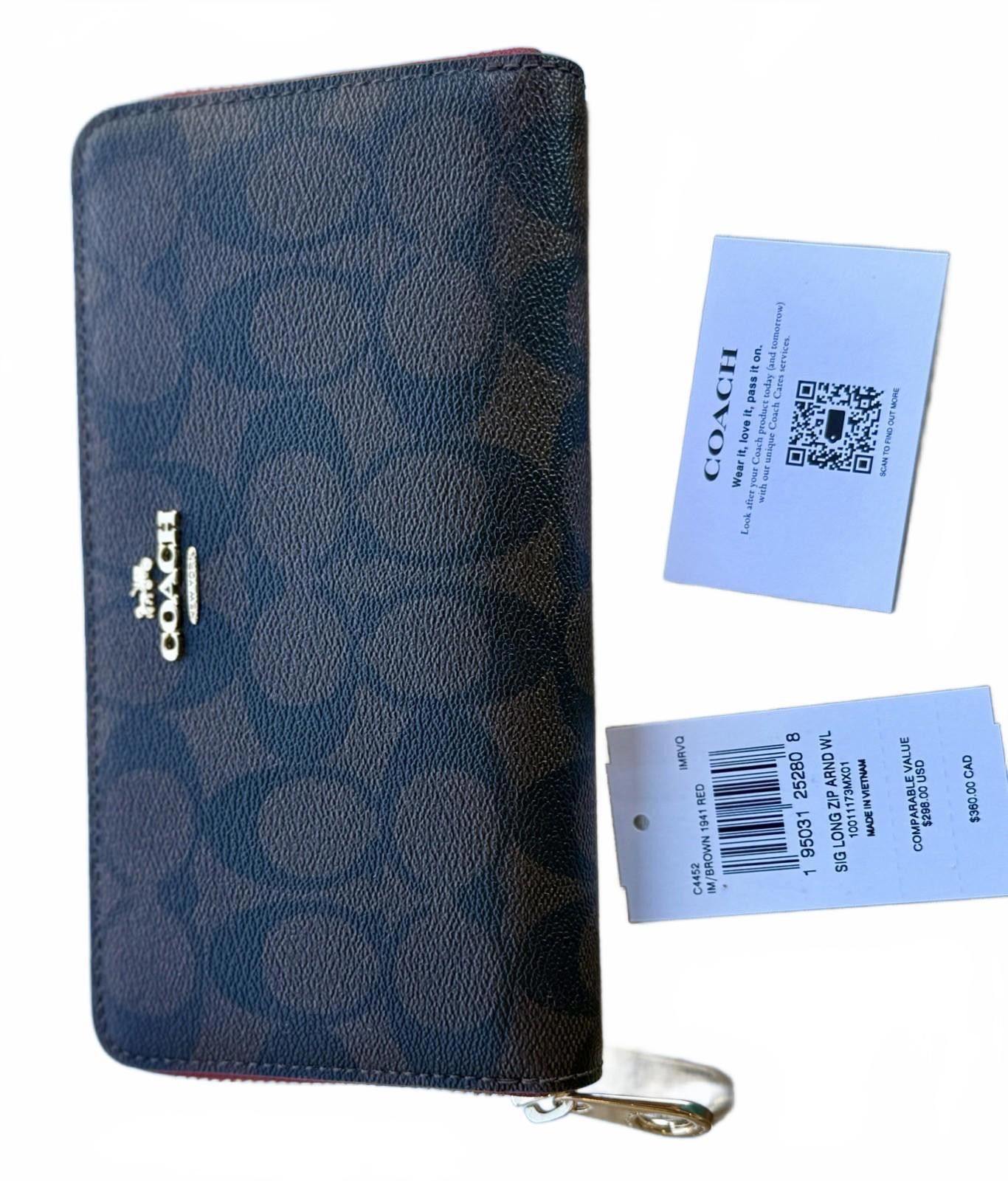 Coach Coach Signature Long Zip Wallet IM/Brown 1941 Red C4452 NWT Size ONE SIZE - 1 Thumbnail