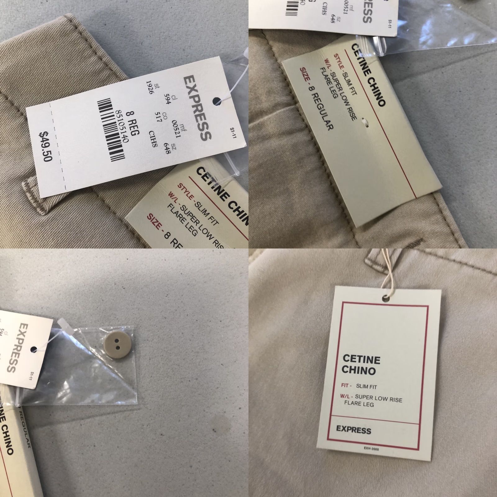 Express NWT Express Cetine Chino Pants Tan Khaki Slim Flare Leg Low Rise Women Size 8 Size ONE SIZE - 8 Thumbnail