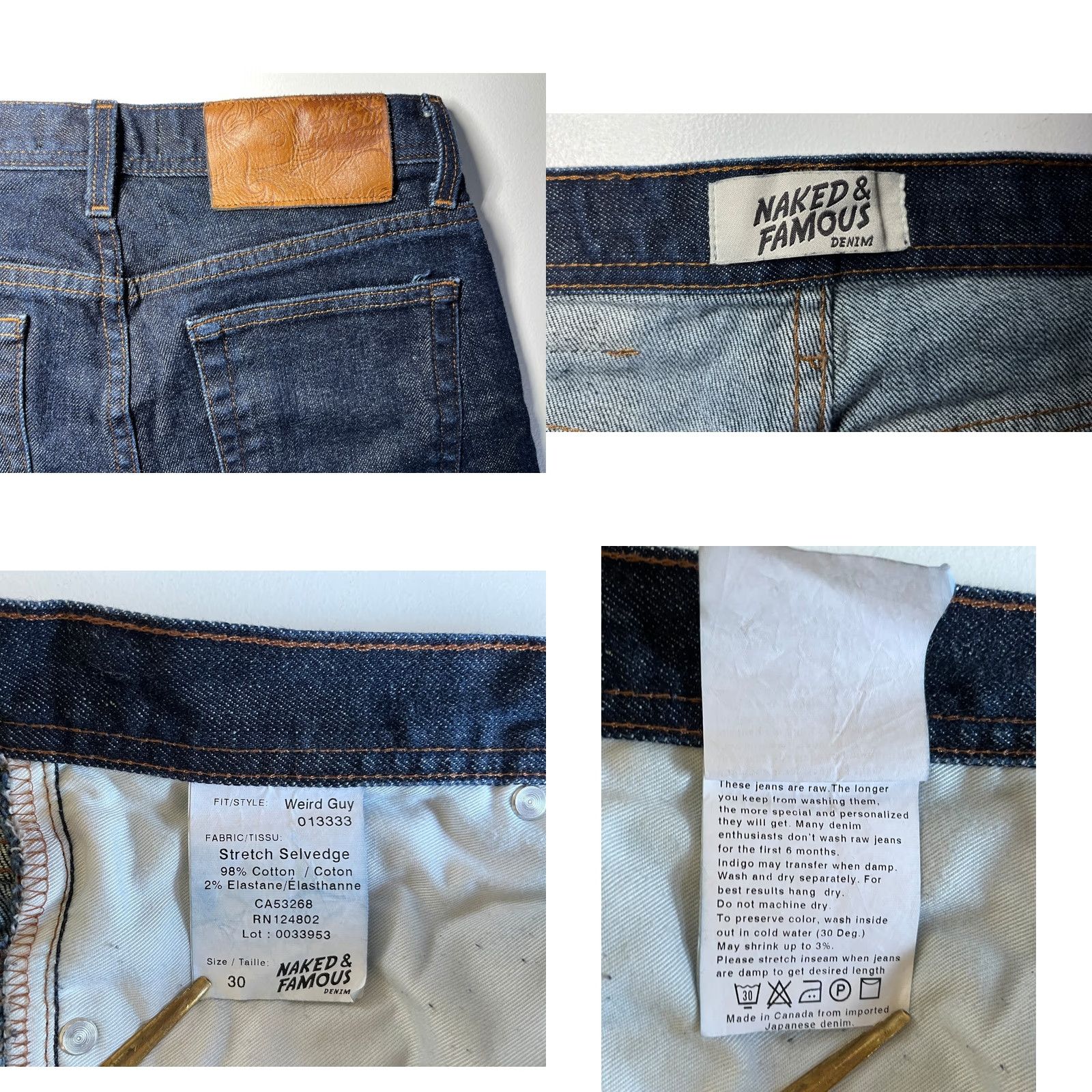 Vintage Naked & Famous Denim Weird Guy Stretch Selvedge Jeans Sz 30x33 Men's Jeans Size US 30 / EU 46 - 8 Thumbnail