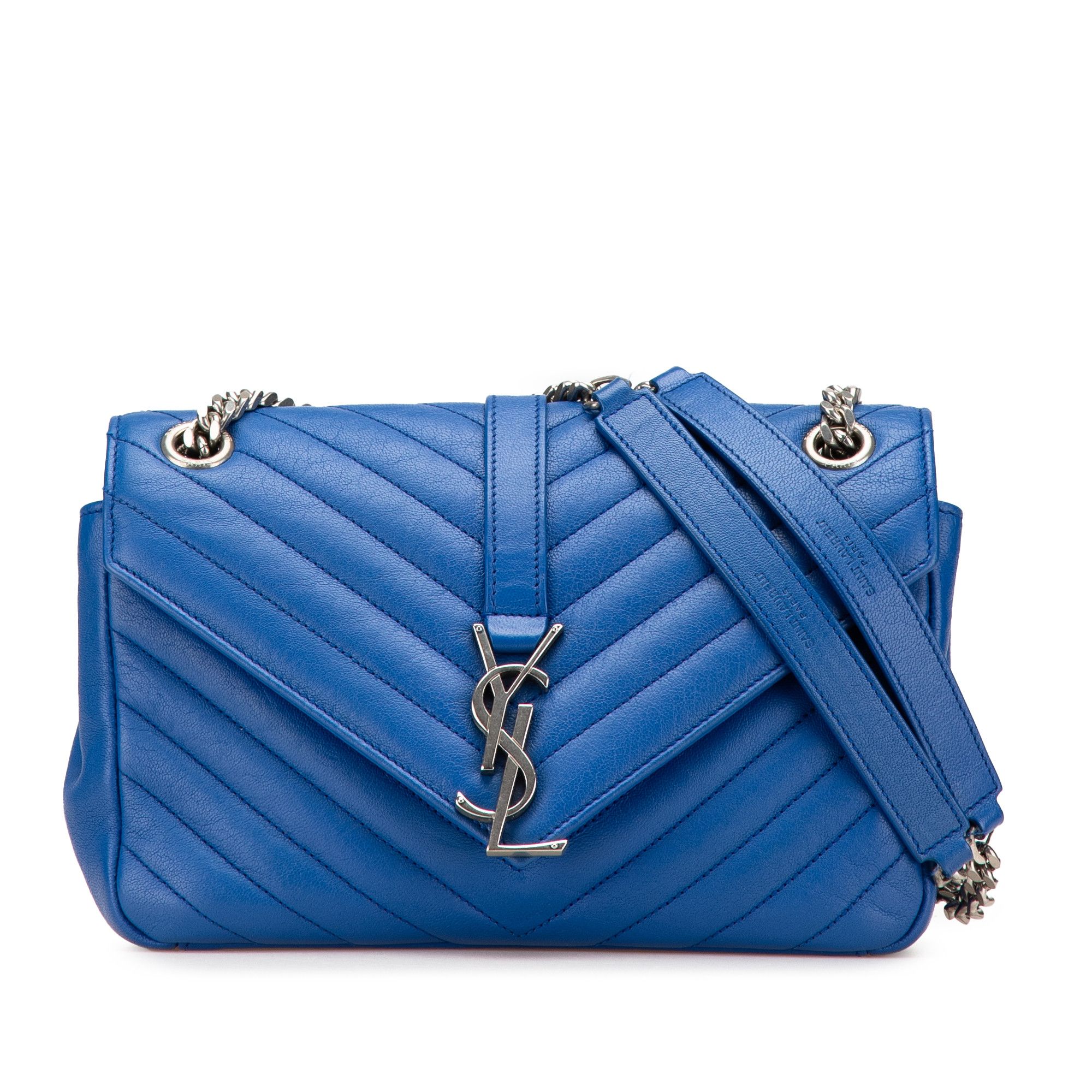 YVES Saint Laurent Medium Matelasse Sheepskin Monogram Envelope Shoulder Bag in Blue, Women's