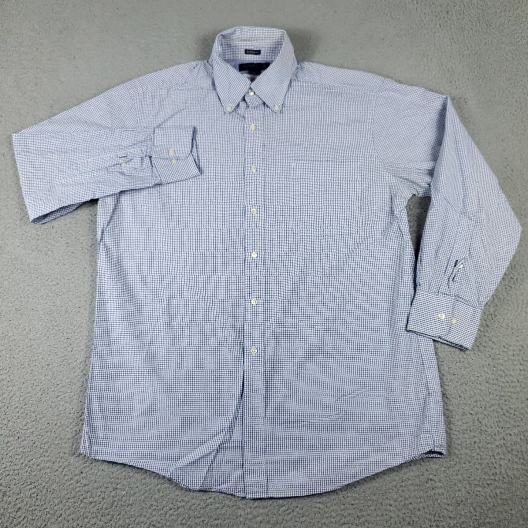 Tommy Hilfiger Tommy Hilfiger Dress Shirt Mens 16 Blue Check Long Sleeve Button Up Collar 100% Cotton Classic Style Mens Large Blue Size 42R - 2 Thumbnail