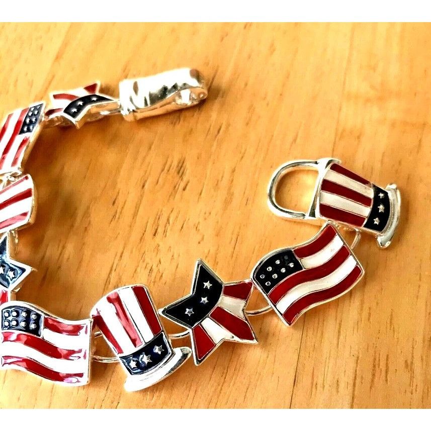 Handmade Patriotic Bracelet American Flag Uncle Sam Hat Stars Magneti Size ONE SIZE - 12 Thumbnail