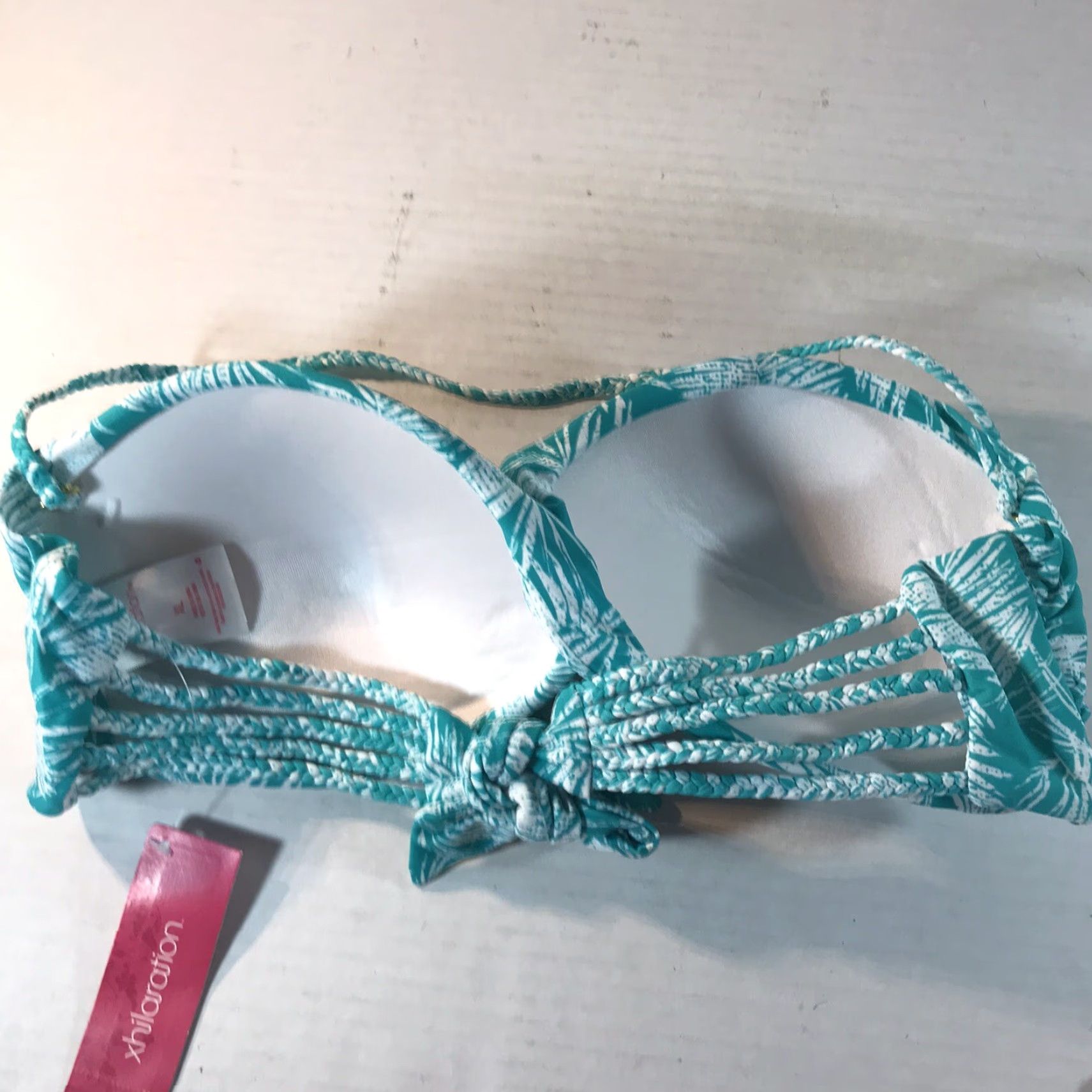 Vintage Xhilaration Tropical Swim Top Womens XL Halter Bikini Top Floral Turquoise White Padded Stretch Lightweight Size XL / US 12-14 / IT 48-50 - 2 Thumbnail