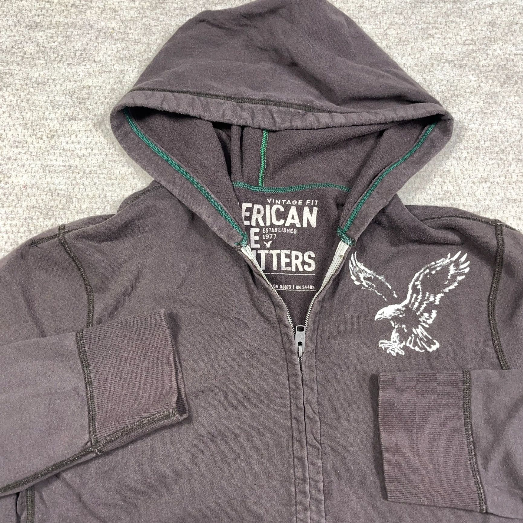 American Eagle Outfitters VINTAGE American Eagle Outfitters Hoodie XL Men Brown Full Zip Jacket 2000s Grunge Fade Logo Graphic Print All Seasons Hooded Casual Sportswear Mens Size US XL / EU 56 / 4 - 2 Thumbnail