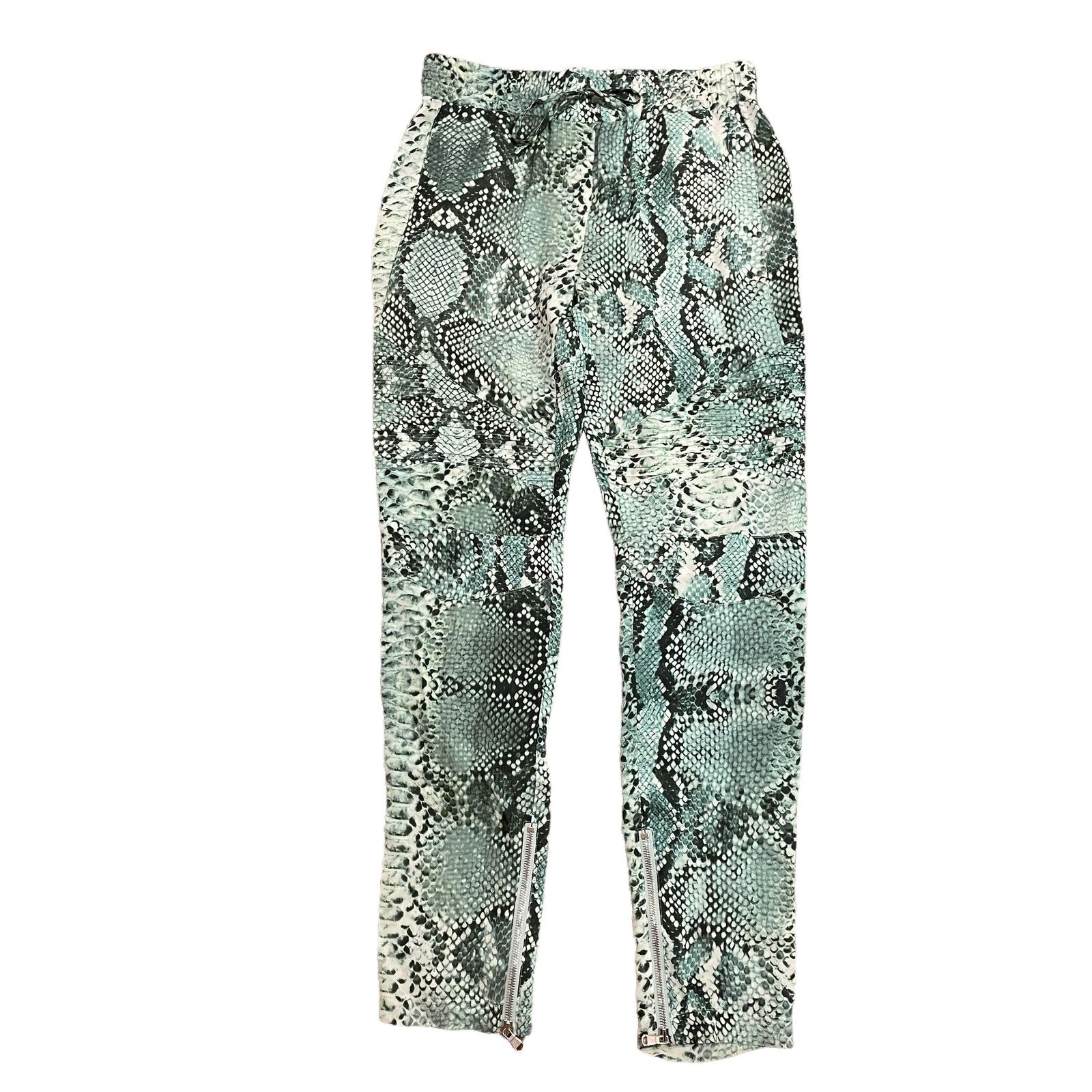 image of New Pierre Balmain Green Snakeskin-Print Moto Joggers, Women's (Size 26)