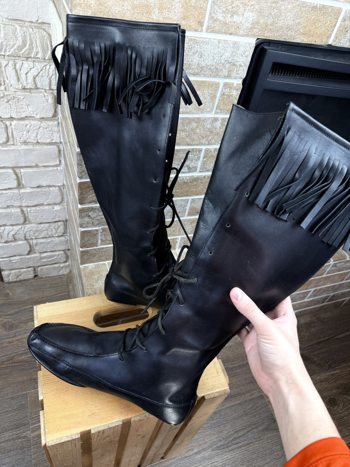 Gucci 1999 Gucci Tom Ford Black Lace Up Knee Leather Moccasin Boot Size US 10.5 / IT 40.5 - 12 Thumbnail