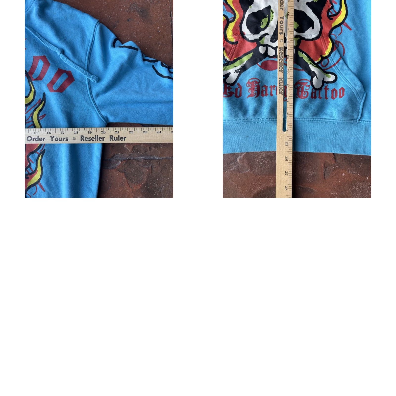 Ed Hardy Y2K Ed Hardy Flame Skull Tattoo Hoodie Sweatshirt Small Mens Blue Smooth Graphic Print Hooded Pullover Crew Neck Skull Pattern Size US S / EU 44-46 / 1 - 8 Thumbnail
