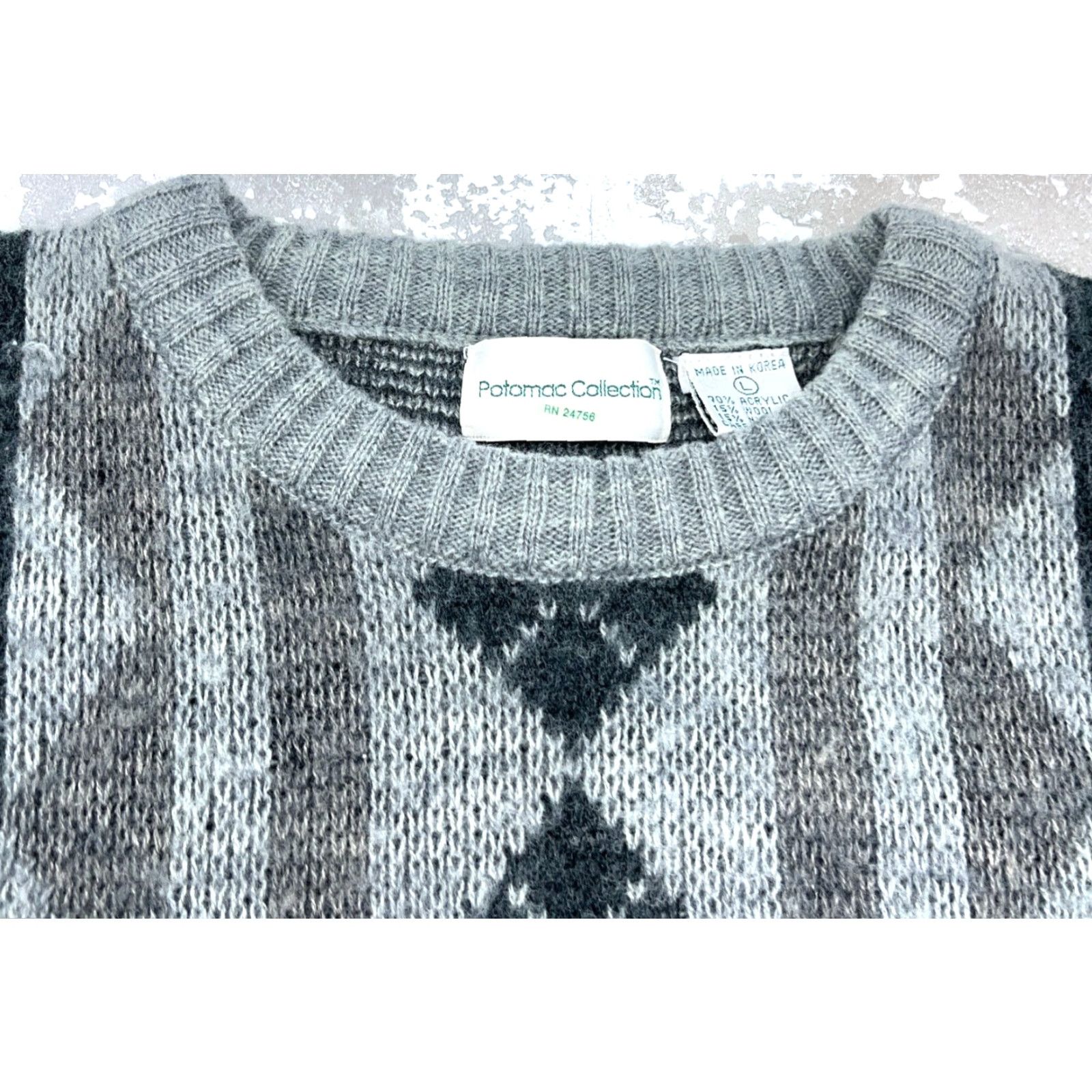 Vintage VINTAGE Potomac Geometric Knit Grandpa Sweater Men L Gray Crew Neck Pullover Heavyweight 80s 90s Golf Cosby Streetwear Mens Size US L / EU 52-54 / 3 - 3 Thumbnail