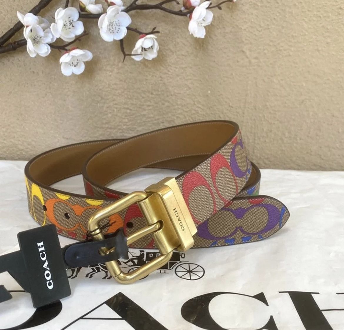 Coach rainbow belt for on sale men with signature