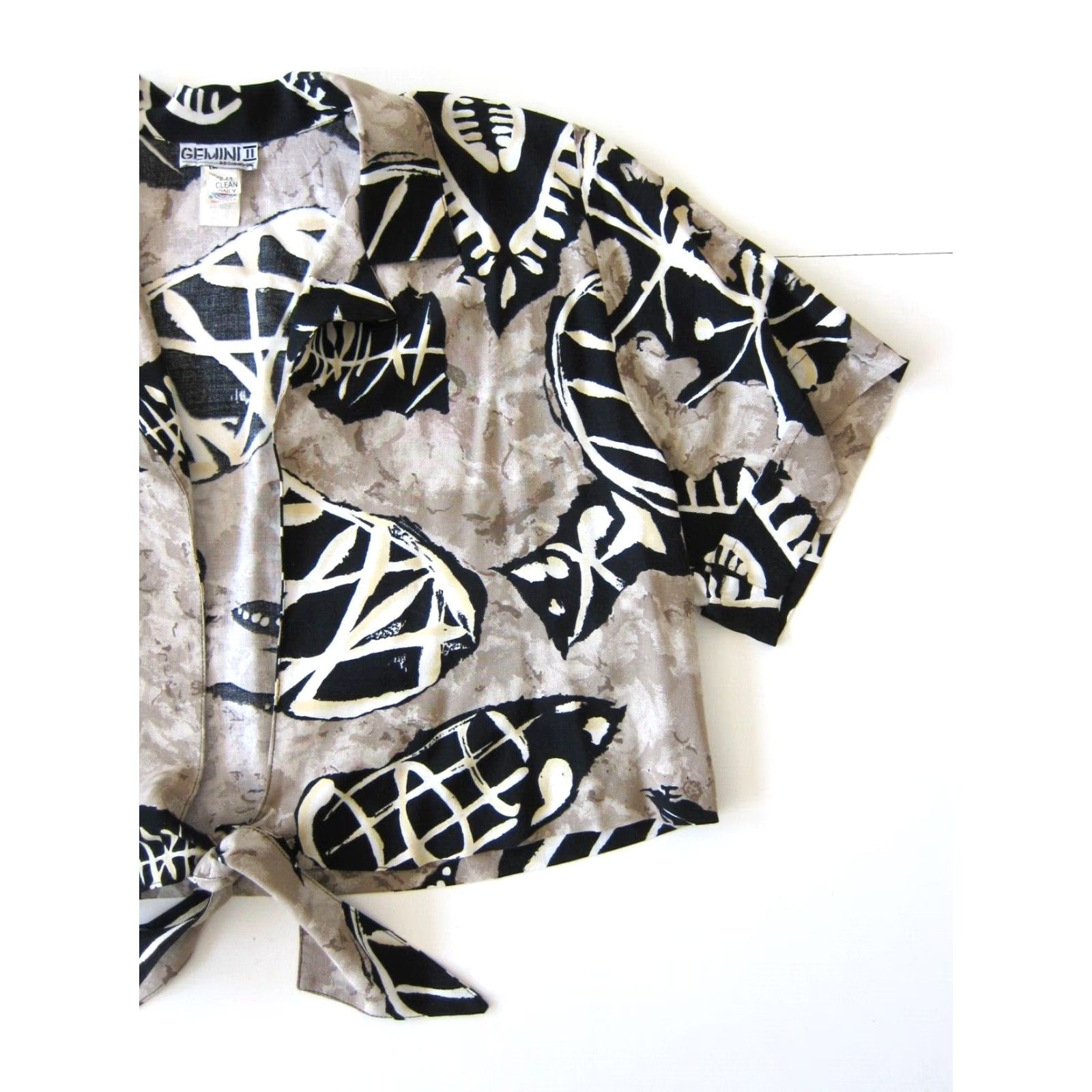 Vintage VINTAGE Gemini II Design Co. Black Brown Abstract Art Crop Tie Blouse Size 18 Mens Womens Girls Boys Size XXL / US 16-18 / IT 52-54 - 5 Thumbnail