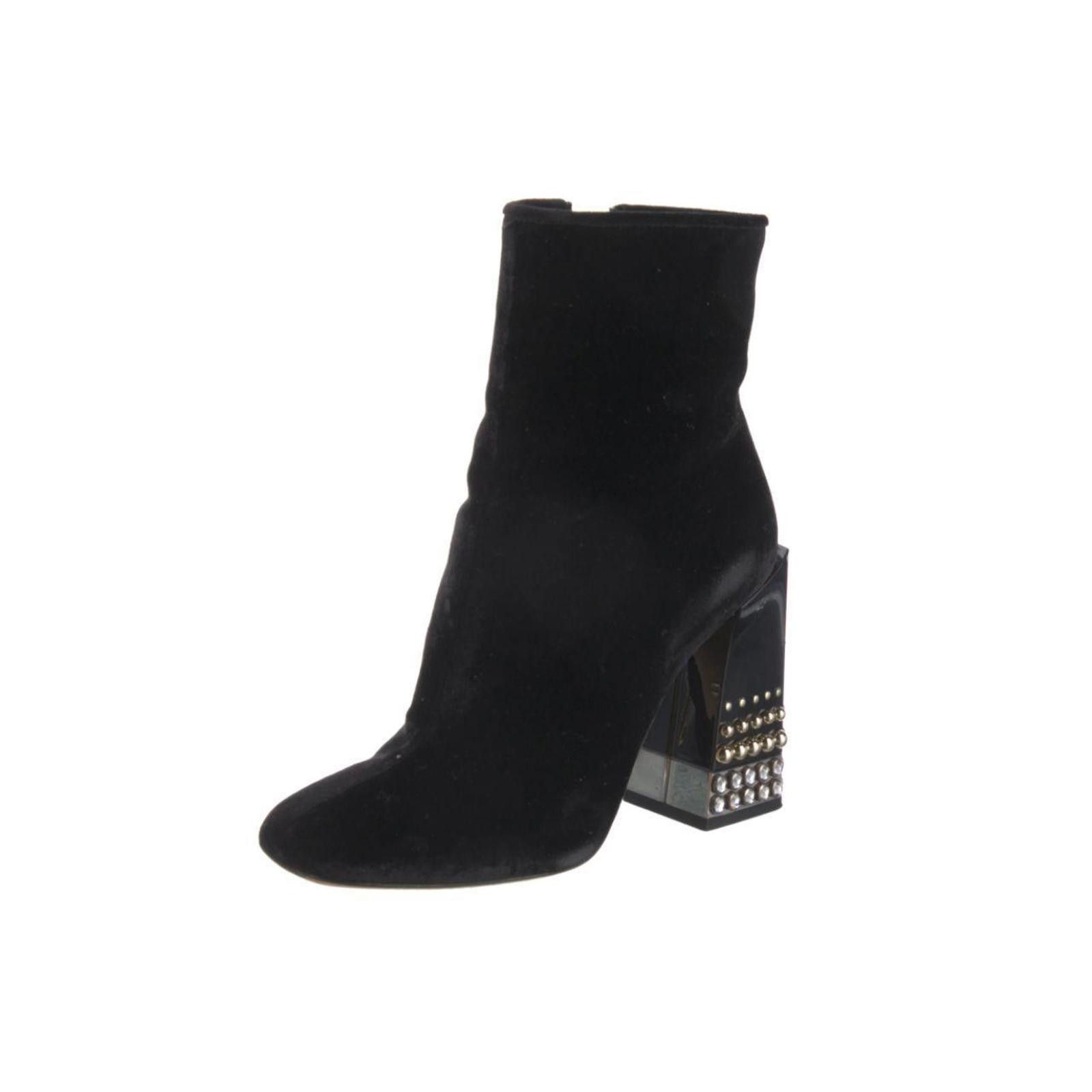 Dolce & Gabbana Dolce & Gabbana Black Velvet Crystal-Heel Ankle Boots Size US 7.5 / IT 37.5 - 2 Thumbnail
