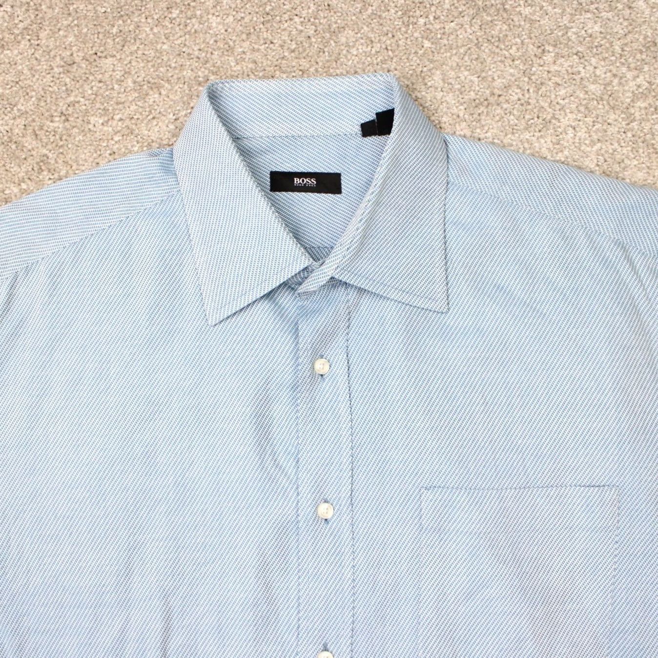 Hugo Boss HUGO BOSS Shirt Men 17 34/35 Blue Geometric Elton Cotton Italian Fabric L/S Size US XL / EU 56 / 4 - 6 Thumbnail