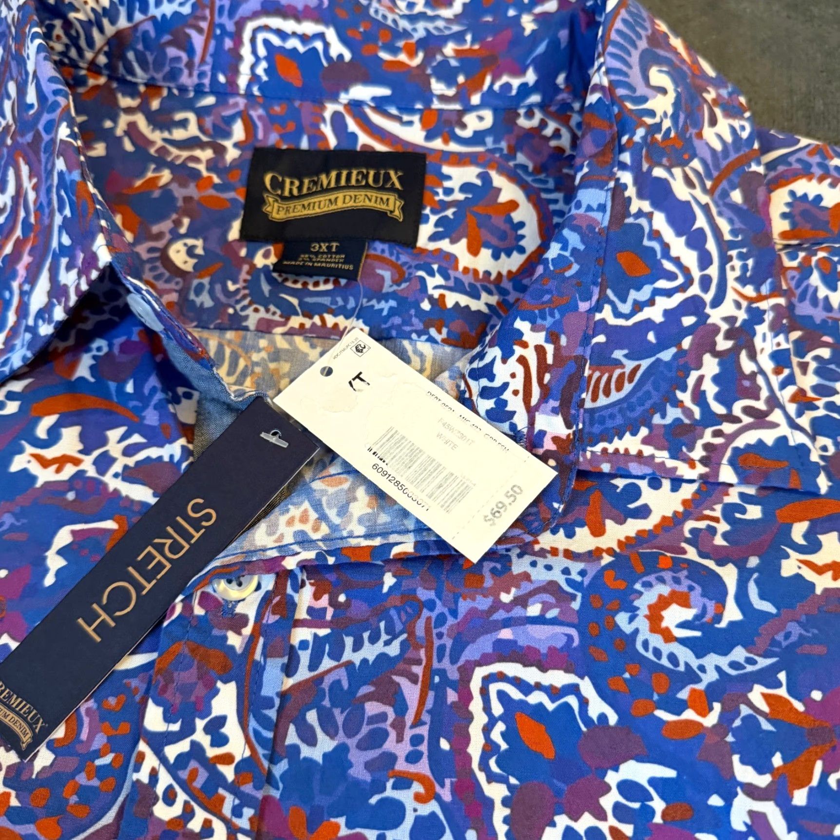 Cremieux Cremieux Mens 3XT Paisley Stretch Button-Up Shirt Blue Purple NWT Big & Tall Casual Workwear Size US XXL / EU 58 / 5 - 4 Thumbnail