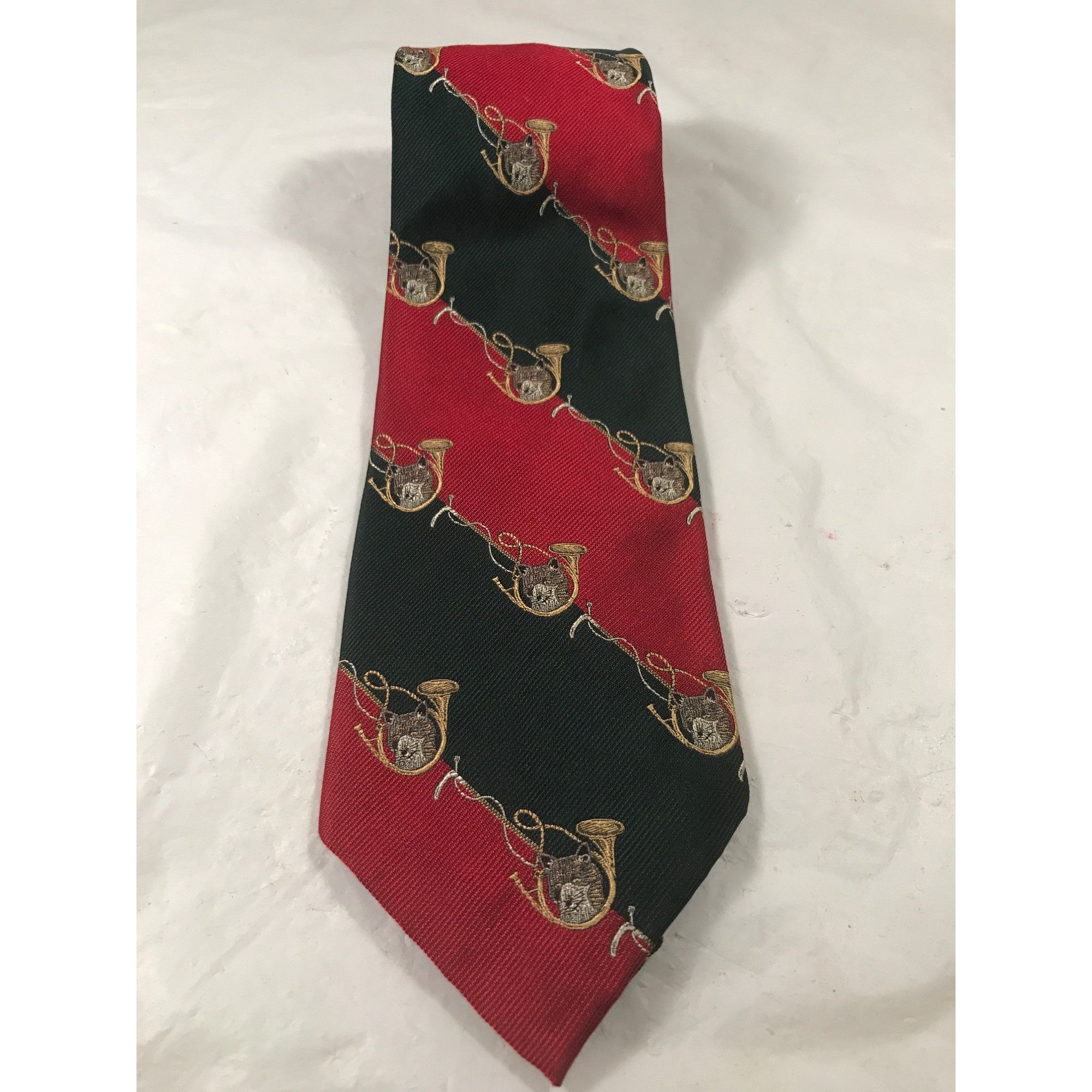 Polo Ralph Lauren Polo Ralph Lauren Handmade Silk Red & Green Fox & Horn Tie Size ONE SIZE - 3 Thumbnail