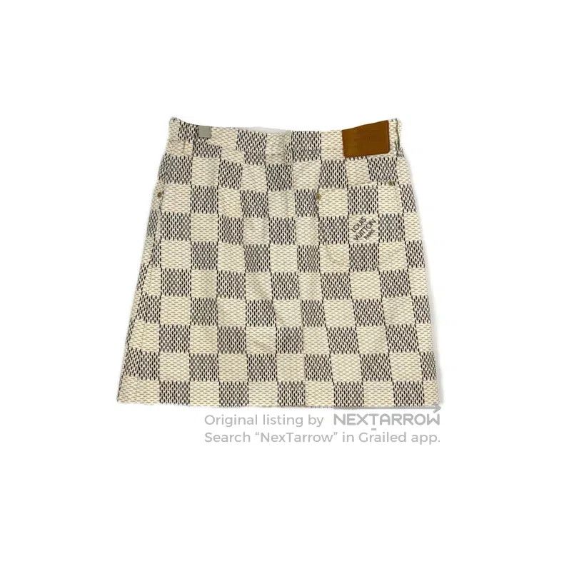 Louis Vuitton Louis Vuitton Beige Checkerboard Leather Skirt Size 39" - 2 Thumbnail