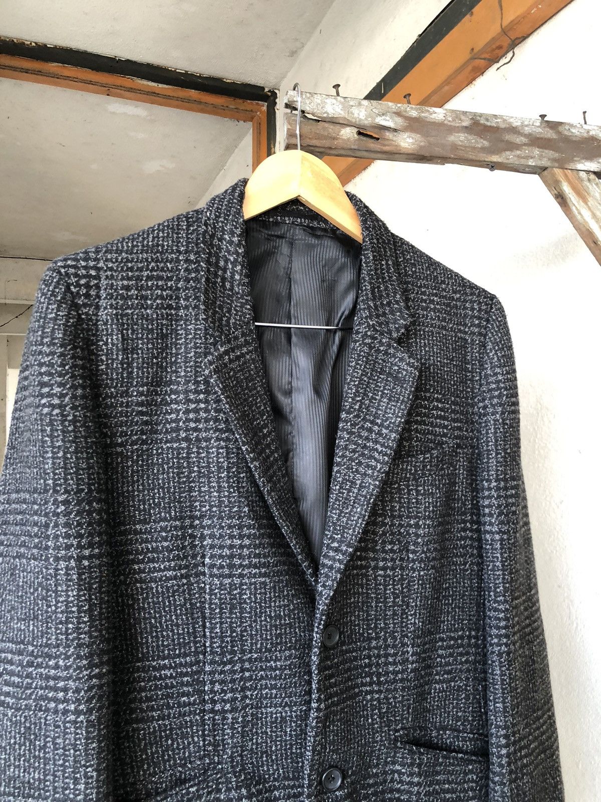 Japanese Brand Vtg Uniqlo Tweed Gingham Dark Grey Single Breasted Blazer Size US L / EU 52-54 / 3 - 5 Thumbnail
