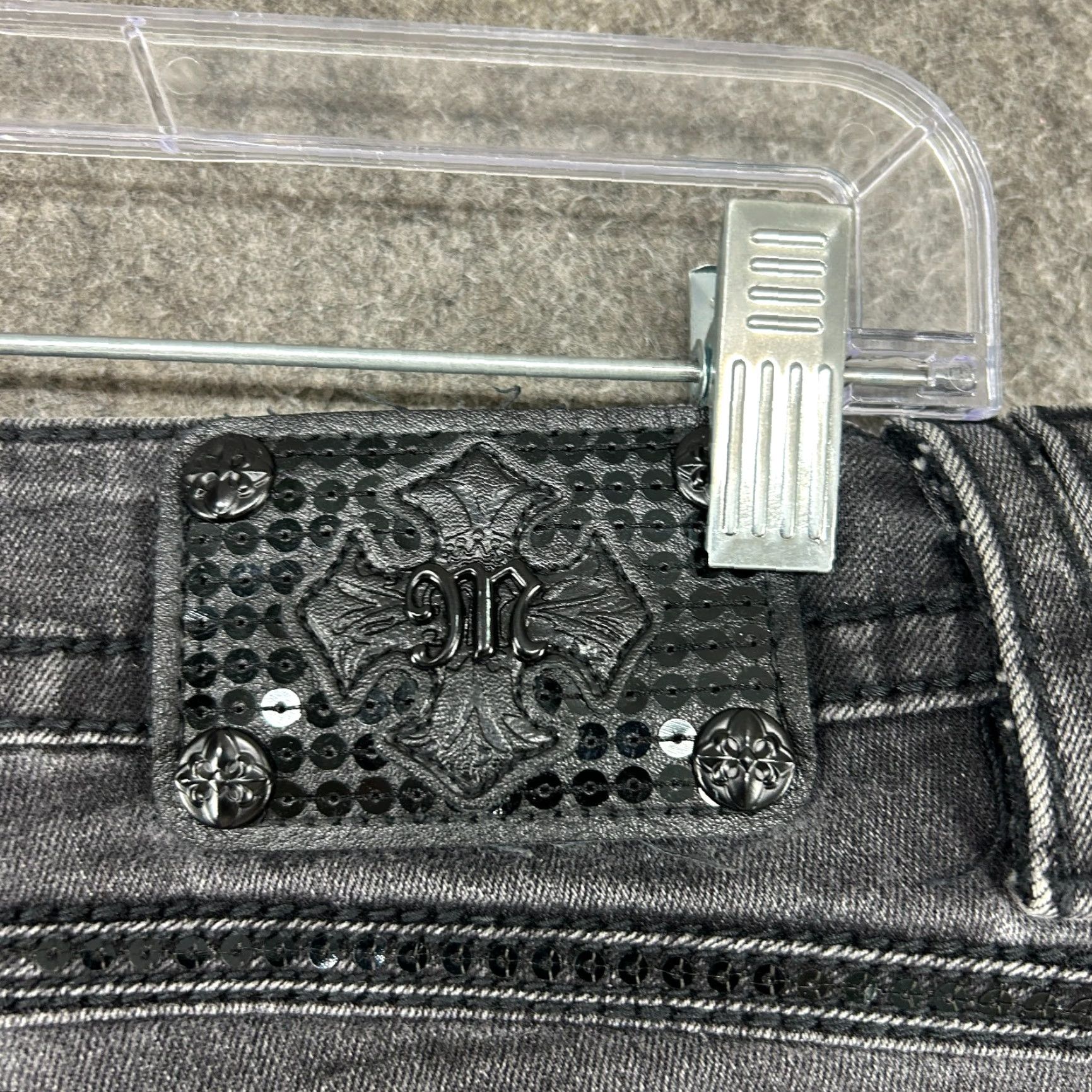 Miss Me Miss Me Jeans Womens 27 Black Skinny Dark Thick Stitch Bling Rhinestone Cross Sequin Studded Rhinestone Jeans Shoes? Size 27" / US 4 / IT 40 - 2 Thumbnail