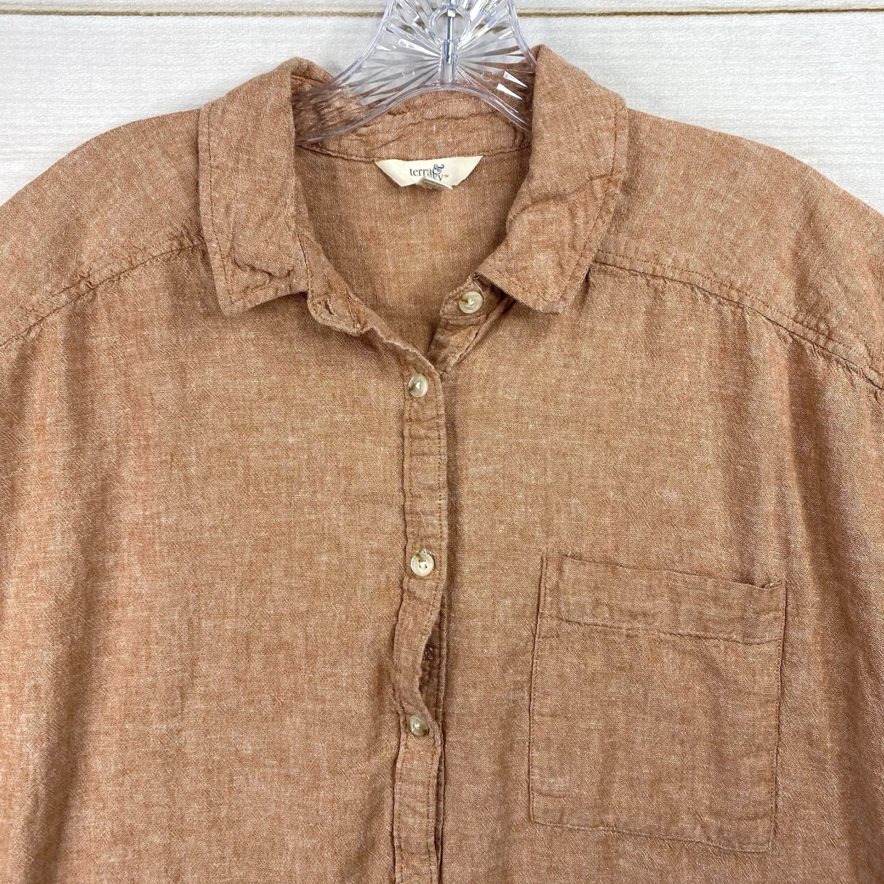 Vintage Terra & Sky Shirt 1X Pink Linen Blend Button Up Cuffed Short Sleeve Collared Casual Women Plus Size Size XL / US 12-14 / IT 48-50 - 2 Thumbnail