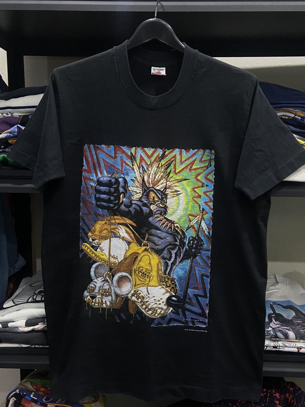 Fruit Of The Loom Vintage 90s T.R.SCHORR Living in Skin Art ACDC Tour TShirt Size US M / EU 48-50 / 2 - 1 Thumbnail