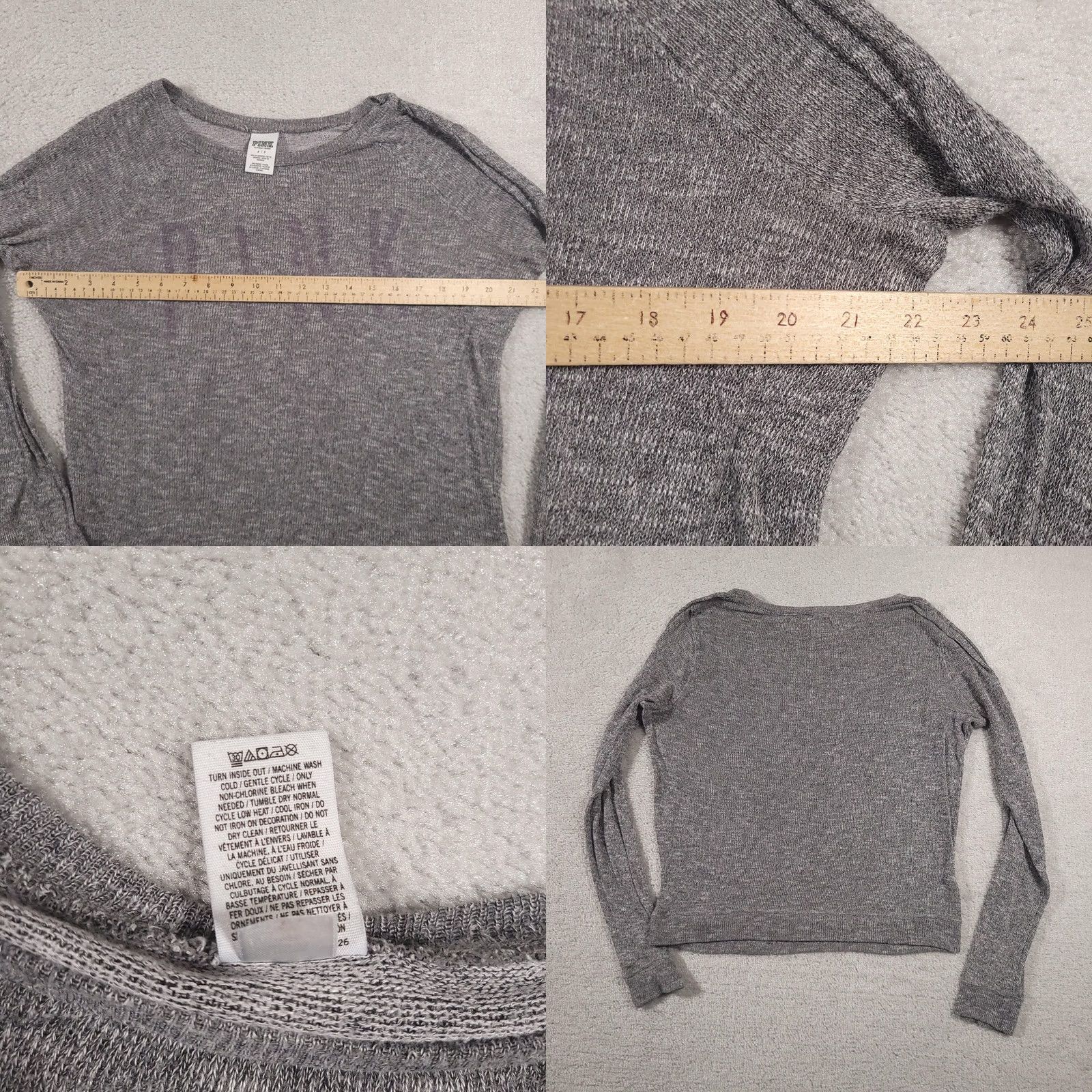 Pinko PINK Victoria's Secret Sweater Womens Small Long Sleeve Lightweight Pullover Gray Raglan Grip Logo Crew Neck Size S / US 4 / IT 40 - 8 Thumbnail