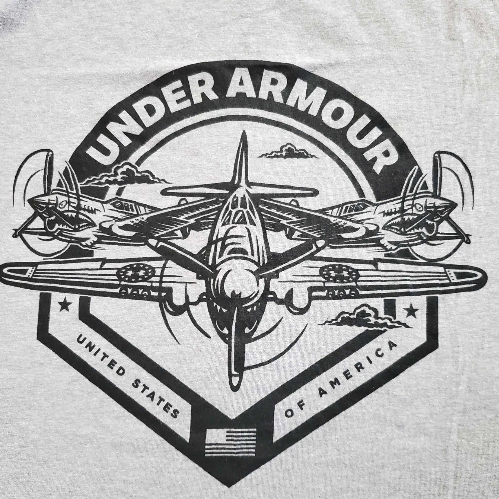 Under Armour Under Armour Air Plane T Shirt Military Graphic Tee XL Gray Mens Regular Pullover Crew Neck Short Sleeve Cotton Blend Logo Size US XL / EU 56 / 4 - 2 Thumbnail