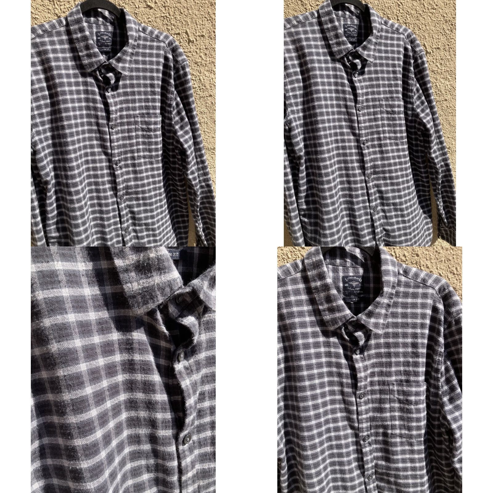 Lucky Brand Men's Lucky Brand Black Plaid Flannel XL Button Pockets Logo Classic Slim Fit Shirt Size US XL / EU 56 / 4 - 8 Thumbnail