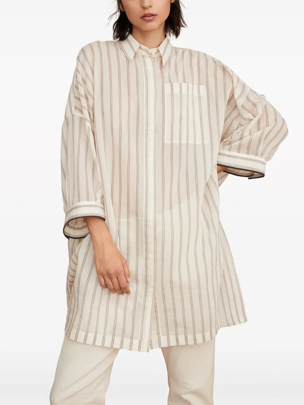 Brunello Cucinelli o1w1db10825 Blouse in Open White Size L / US 10 / IT 46 - 3 Thumbnail