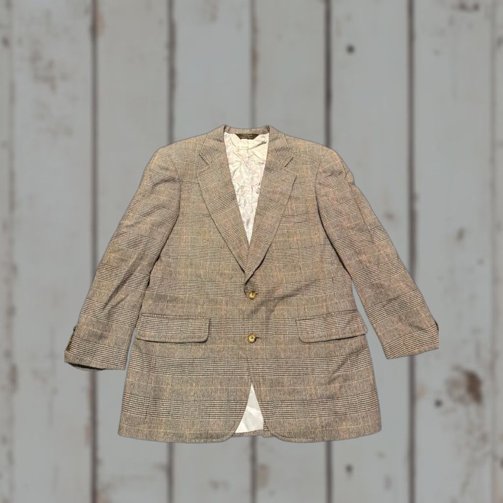Paul Stuart VINTAGE Paul Stuart Sport Coat Blazer Glen Plaid Wool 44/42 Made In USA Men Jacket Notch Lapel Two-Button Long Beige Wool Coat FX? Size 42R - 1 Thumbnail