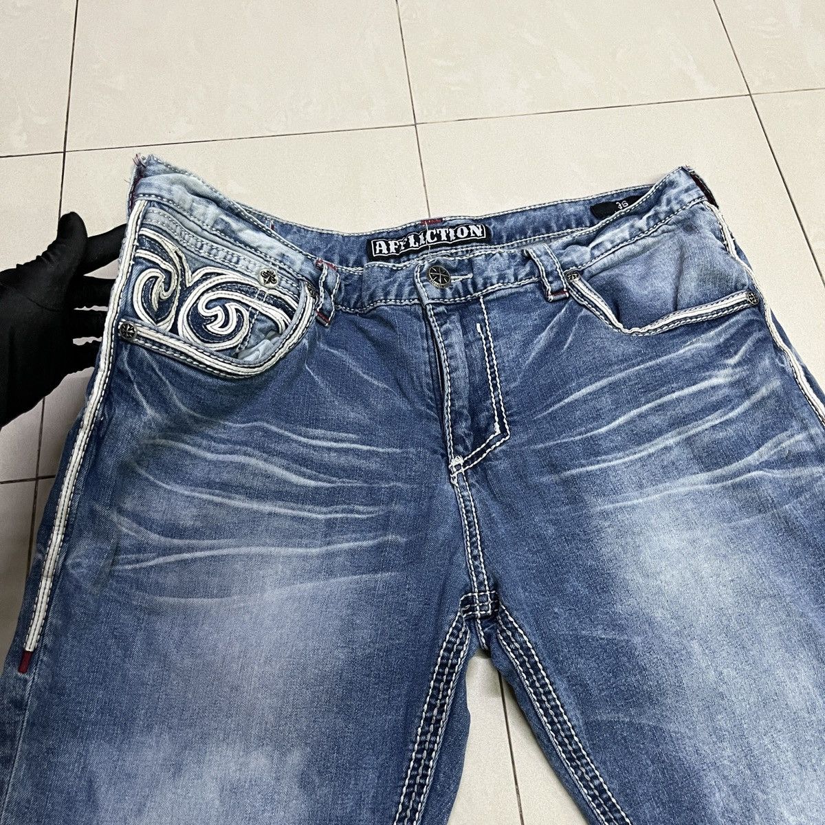 Affliction × PPFM Vintage Affliction Washed Jeans Size US 35 - 7 Thumbnail