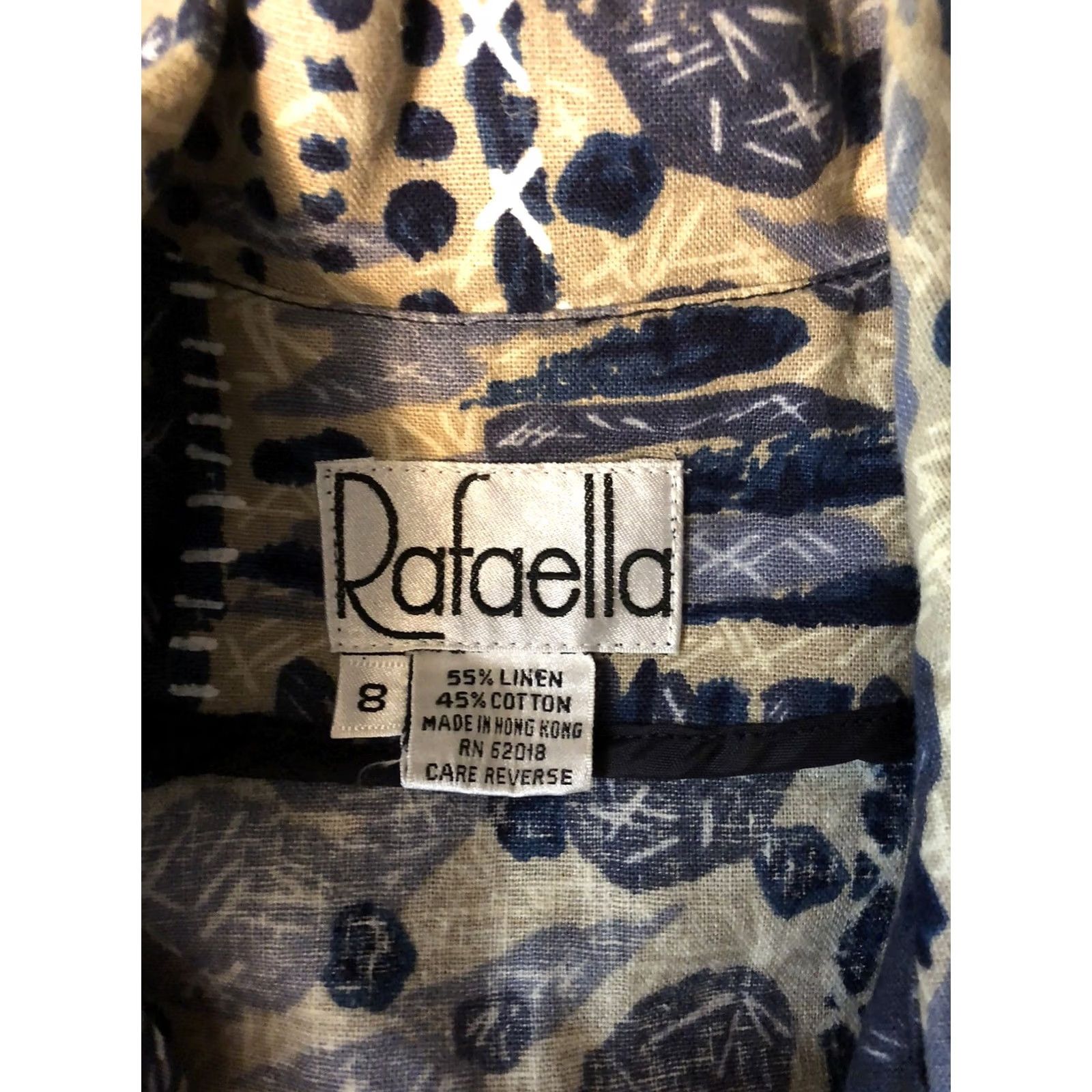 Vintage Rafaella Linen Blouse 8 Blue/beige Longline Long Sleeves Abstract Artsy Boho Size M / US 6-8 / IT 42-44 - 5 Thumbnail