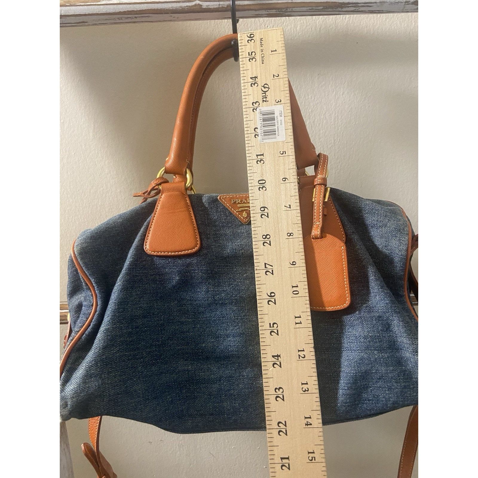 Prada Prada Bauletto blue denim orange saffiano 2way handbag, good Size ONE SIZE - 22 Thumbnail