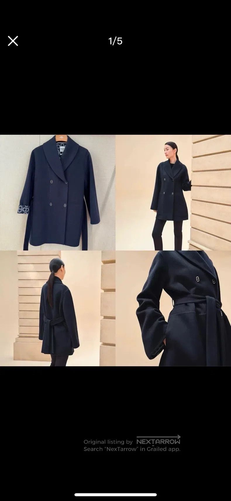 Hermes Navy Blue Reversible Pig Nose扣 Full Print Overcoat