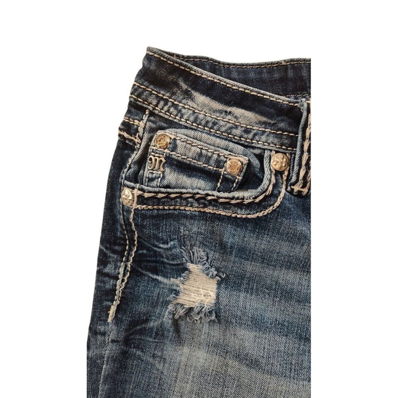 Miss Me Miss Me Straight Womens Jeans 29 Selvedge Bling Distressed Size 29" - 13 Thumbnail