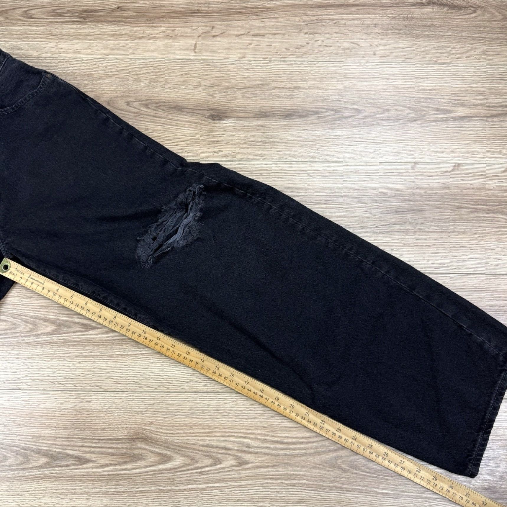 Levi's Levis Jeans Womens 29 Black Distressed Baggy Dad Straight High Rise Relaxed Size 29" - 6 Thumbnail