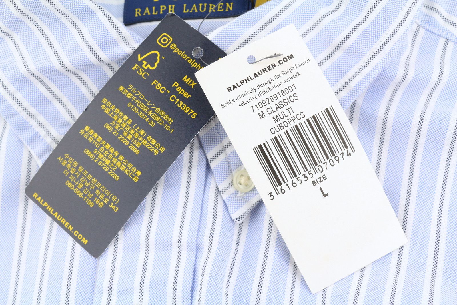 Ralph Lauren L Blue Striped Custom Fit Button-Down Neck Logo 87017 Size US L / EU 52-54 / 3 - 8 Thumbnail