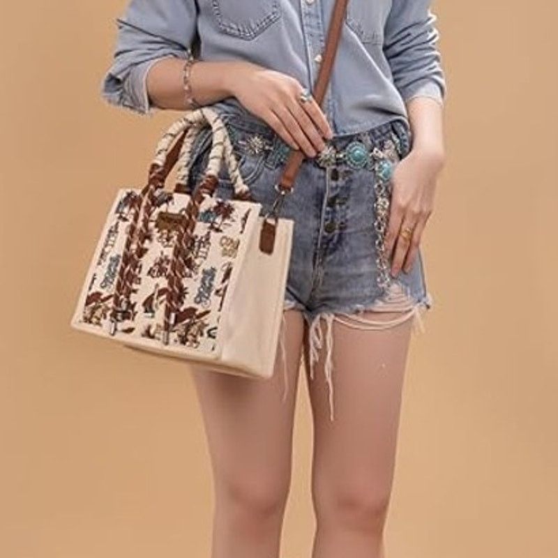 Wrangler New Wrangler Tan Canvas Aloha Coconut Tote/ Shoulder Bag Size ONE SIZE - 5 Thumbnail