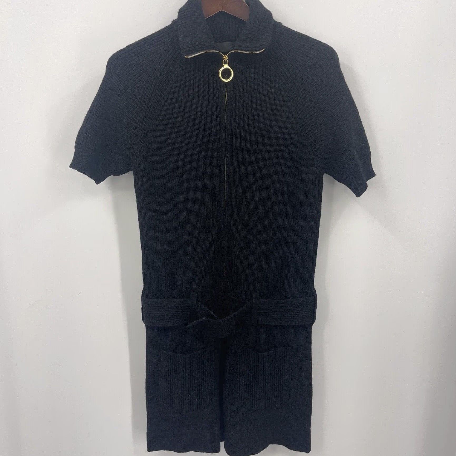 Moschino LOVE MOSCHINO Romper Women 4 Knit Black Zipper Front Belted Short Sleeve One-Piece Casual Dressy Size 27" / US 4 / IT 40 - 3 Thumbnail