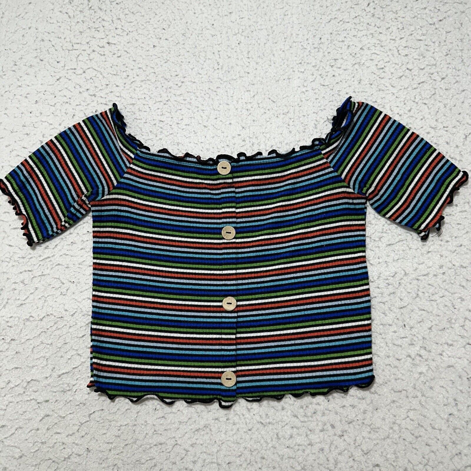 Other Ambiance Medium Crop Top Rainbow Striped TShirt Button Front Size M / US 6-8 / IT 42-44 - 1 Thumbnail