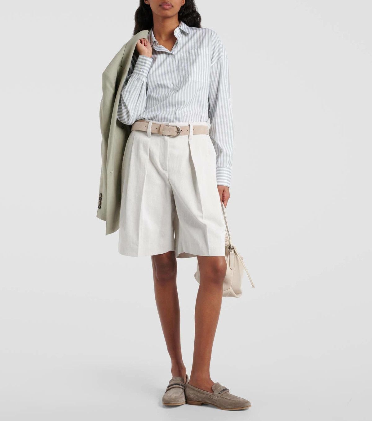 Brunello Cucinelli o1y0725 Striped Shirt in Sage Green/White Size XL / US 12-14 / IT 48-50 - 5 Thumbnail