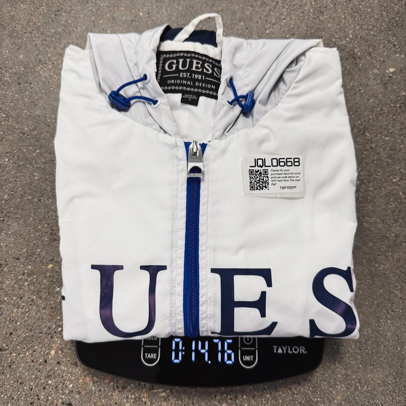 Guess Guess Jacket Mens S White Hooded Windbreaker Full Zip Logo Size US S / EU 44-46 / 1 - 10 Thumbnail