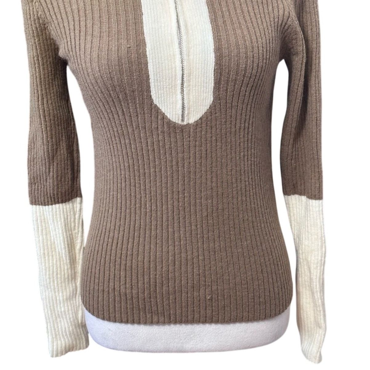 Other Long Sleeve Sweater Quarter Zip Drop Shoulder Beige Brown M Size M / US 6-8 / IT 42-44 - 3 Thumbnail