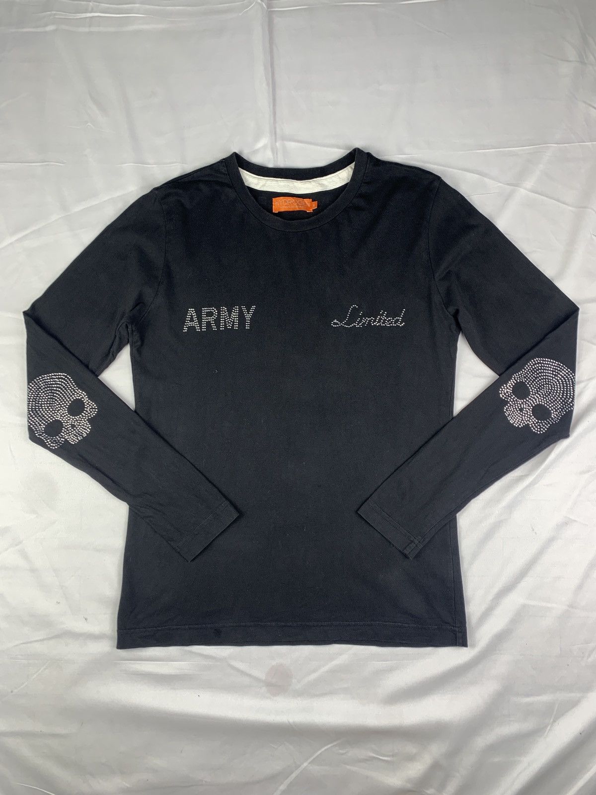 Hydrogen Italy Elbow Skull Rhinestones Print Longsleeve Tee Tops