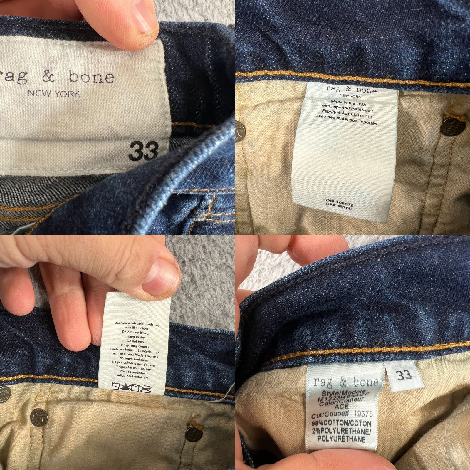 Rag & Bone rag & bone Fit 2 Slim Jeans Sz 33 Black Denim Stretch Slim 5-Pocket Mens Jeans Size US 33 - 8 Thumbnail