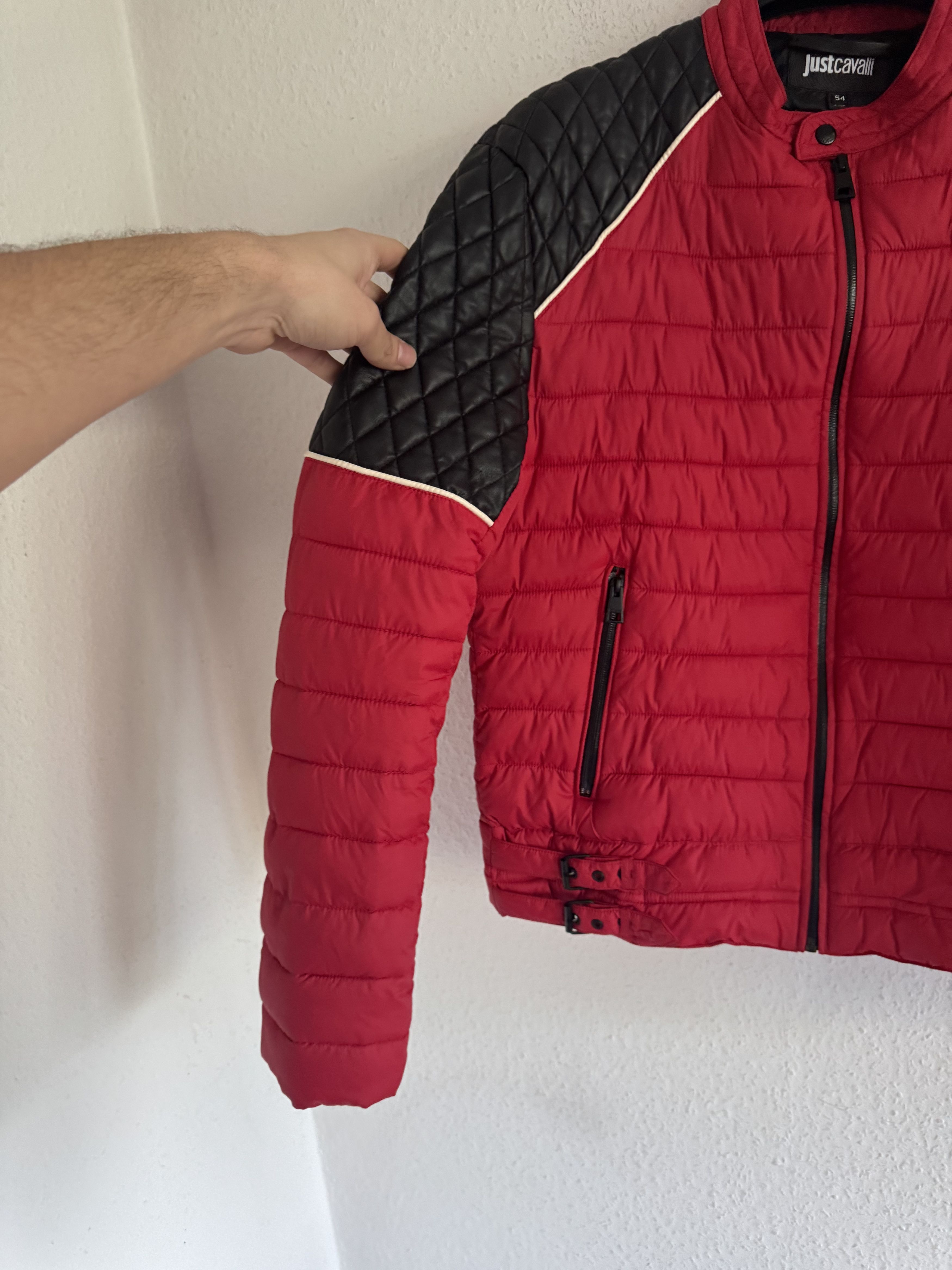 Just Cavalli Quilted Biker Down Jacket With Leather Shoulders Size US XL / EU 56 / 4 - 7 Thumbnail