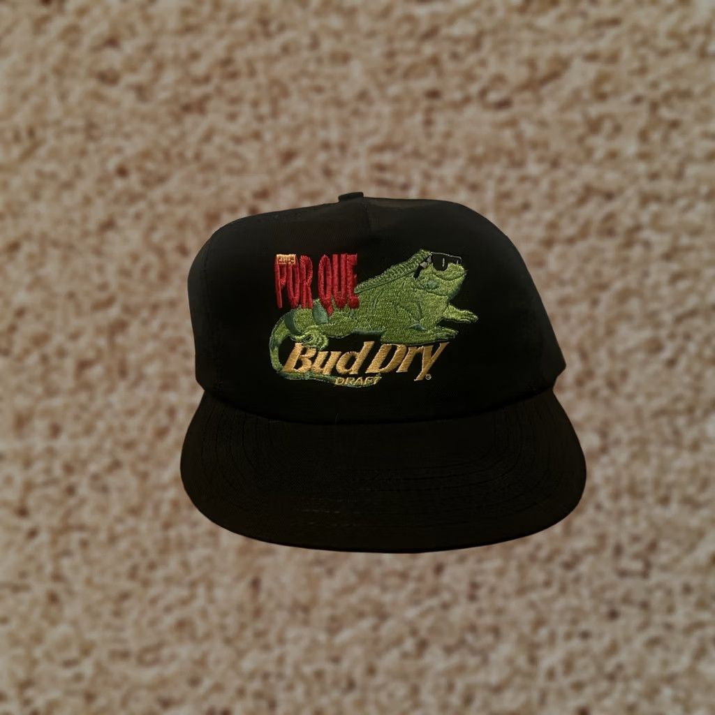 Vintage VINTAGE Anheuser-Busch Bud Dry Draft Iguana Beer Snapback Hat Cap Men One Size Black Adjustable Cap Size ONE SIZE - 1 Thumbnail